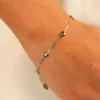 Box Chain Bracelet with Heart Charms in Sterling Silver