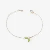 Link Bracelet with Green Leaves Charm