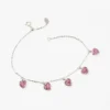 Link Bracelet with Pink Heart Charms in Sterling Silver