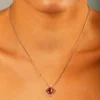 Pink Lotus Pendant on Link Chain in Rhodium Finish
